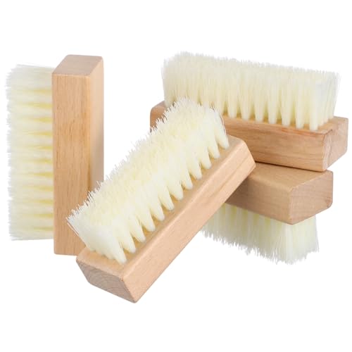 GLEAVI 4Pcs Shoe Cleaning Brush Set: Sturdy Wood Handle Soft Nylon Bristle Scrubbers, 3.7 Inch Portable Dirt Remover for Sneakers, Suede & Leather Boots