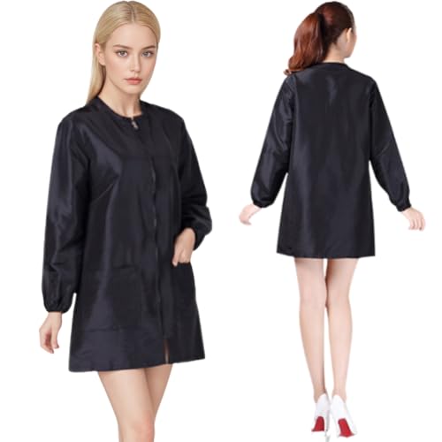 Dog Grooming Smock Long Sleeves Water-Repellent Hair-Proof (Black, L)