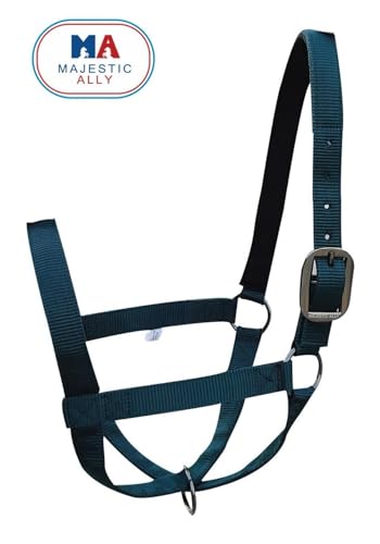 Majestic Ally Adjustable Nylon Cattle Halter with Padded Crown and Nose - 6-Month Warranty - color: Hunter Green