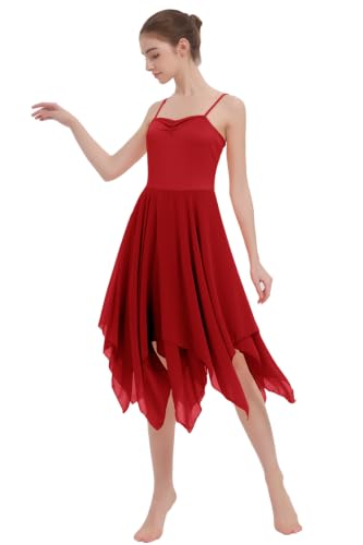 Women's Lyrical Dance Costume Halter Lyrical Dance Dress Irregular Hem Ballet Contemporary Dancewear - color: B27-red, size: X-Large