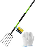 Pitch Fork-57 Inch，5-Tine Steel Garden Fork Heavy Duty, Mulch with Cushion Grip, Green Fiberglass Handle - color: Green