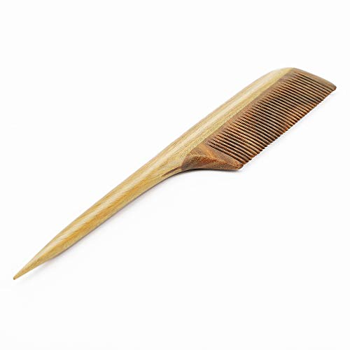 Onedor Wooden Rat Tail Hair Comb for Parting Braiding Green Sandalwood | Handmade, Fine Teeth, Pointed Tail, Sectioning, Box Braids, Cornrows, Teasing, Backcombing, Root Lif - style: Fine Tooth Tail Comb