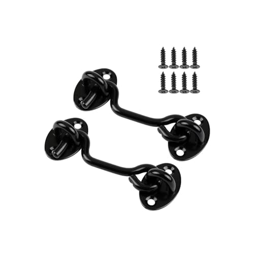 2 Pcs Barn Door Lock, 3 inch Steel Hook and Eye Latch for Door, Black - size: 3 Inch