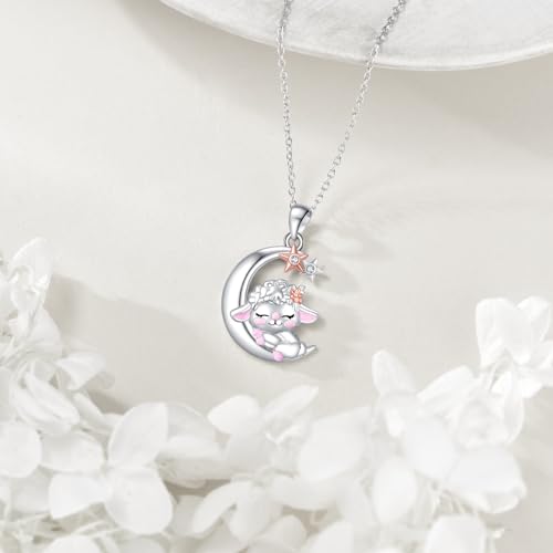 Snake Moon Necklace - 925 Sterling Silver Moon Pendant Necklace - Snake Jewelry for Women - style: Sheep