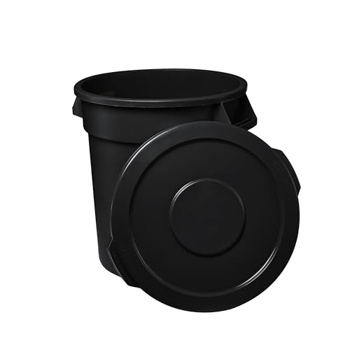 Feed and Seed Storage Container, 20 Gallon Black Round Commercial Trash Can and Lid, Food Storage Plastic Bin, Use in Agricultural, Gardening, or Household - color: Black, size: 20 Gallon Container with Lid