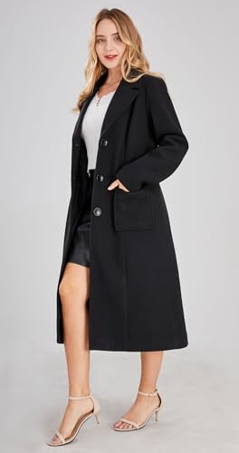 chouyatou Women's Big Notch Lapel Single Breasted Mid-Long Wool Blend Coat - color: Black, size: Small