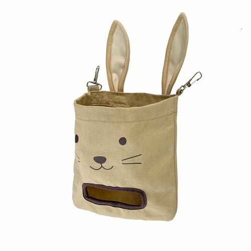 Rabbit Hay Feeder Bag - Hanging Rabbit Hay Feeder for Rabbits, Guinea Pigs and Chinchillas, Moss and Alfalfa Hay (Khaki) - color: Khaki, size: One Size