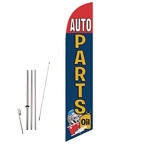 GLOBAL ADVERTISING SOLUTIONS Auto Repair Feather Flag Eye Catching Banner Sign for Business and Marketing Complete Set with 15 ft Pole Kit and Ground Spike (Auto Parts) - style: Auto Parts