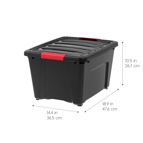 IRIS USA 4-Pack 32 Quart Storage Bins with Lids, Black | Black finish conceals stored items. Great for linens, décor, closet storage, and supplies. Nestable design saves space - size: 32 Qt, style: 4 Pack