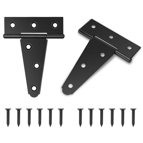 2 Pack 4 Inch T Hinge, Hinges for Wood, Gate Hinge, Gate Hardware, Fence Hinges for Outdoor Gates, Wooden Box, Cabinet, Ideal Outdoor Useage - size: 4 Inch
