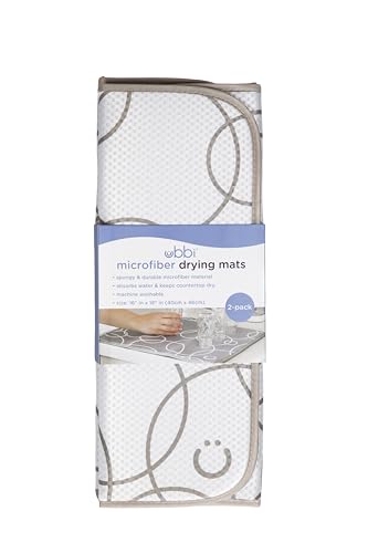 Ubbi Space Saving Baby Bottle Drying Rack with 13 Pegs, Removable Top and Bottom Trays, Set of 2 Microfiber Dish Drying Mats