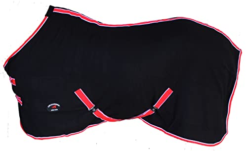 Challenger Horse Polar Fleece Cooler Exercise Blanket Wicks Moisture 4385 - color: Black / Red-White Trim, size: 84 inches
