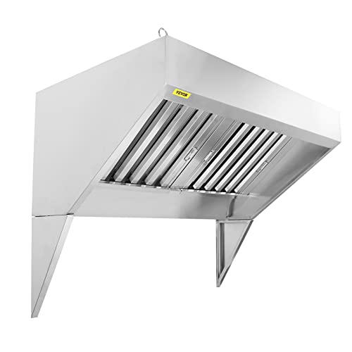 VEVOR Commercial Exhaust Hood, 5FT Food Truck Hood Exhaust, 201 Stainless Steel Concession Trailer Hood with 2 Detachable U-shaped Grid Oil Filter Mesh, Rust Resistant Vent Hood for Kitchen Restaurant | Concession Trailer Hood with 2 Detachable U-Shaped G