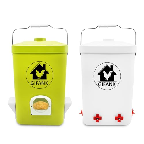 Hanging Chicken Feeder and Waterer Set,3 Gallon Chicken Water Feeder | Chicken Feeder No Waste Hanging Poultry Waterer Feeder Kit Chicken Waterer Nipples and Feeding Ports Chicken Coop Accessories