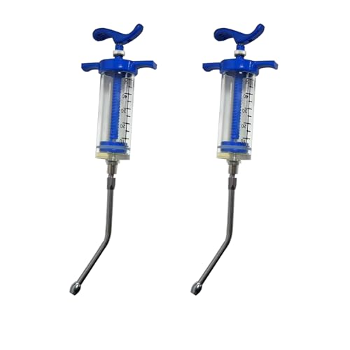 2 Set Feeding Syringe with 2 Drench Nozzle, Adjustable Dosage, Reusable Drench Gun Syringe for Small Animals Newborn Pet Livestock, Small Sheep Pig Dog Cat Bird Pig Feeding Nursing Supplies (50ML) - size: 50ML