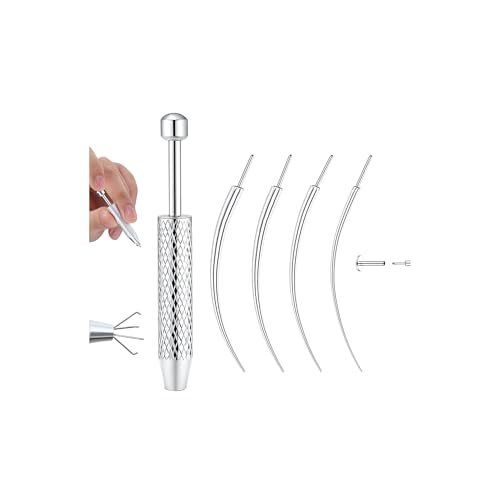 Piercing Ball Grabber Tool, 14-20G Taper for Changing Jewelry | Surgical Steel Flat Back Earrings Threader Tool Insertion Pin, Body Piercing Kit for Ear Rook Conch Nose Lip Jewelry Removal - style: Curved Threadless (14G 16G 18G 20G) + Ball Grabber Tool