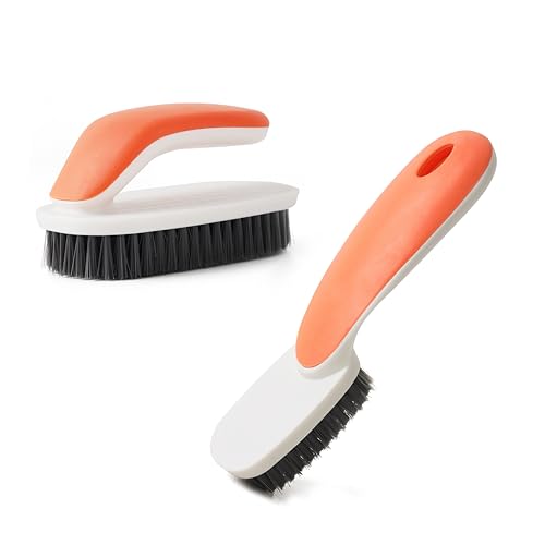 Soft Bristle Laundry Brush for Shoes, Clothes, Hats (Orange) | Multi-purpose soft bristle brush removes stains from shoes, clothes and hats for laundry, countertop and bathtub cleaning. - color: Orange