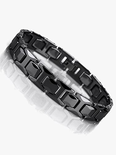Urban Jewelry Mens Solid Tungsten Pyramid Finish Bracelet Bold Wrist Style | Pyramid Bracelet Solid Tungsten Chip Resistant Finish Everyday Wrist Piece Modern Bracelet Style Classic Chain Look - color: Black Link Pyramid Bracelet