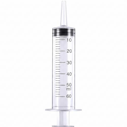 2 Pack of Plastic Graduated Large Catheter Tip Syringe 2 Oz / 60 ML with Cover for Dispensing and Measuring Liquids for Automotive, Lab work, Crafts and Gardening