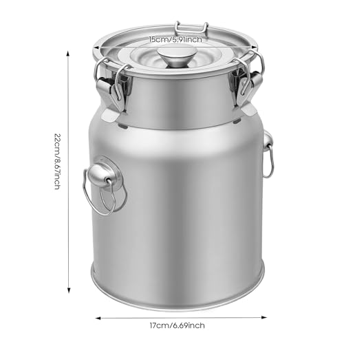 5L/1.32 Gallon Stainless Steel Milk Bucket, Heavy Duty Milk Can with Sealing Lid and Easy-Flow Spigot, Large Liquid Container Storage for Wine, Water, Coffee, Oil Storage, Transport, and Dispensing - size: 5L/1.32Gal