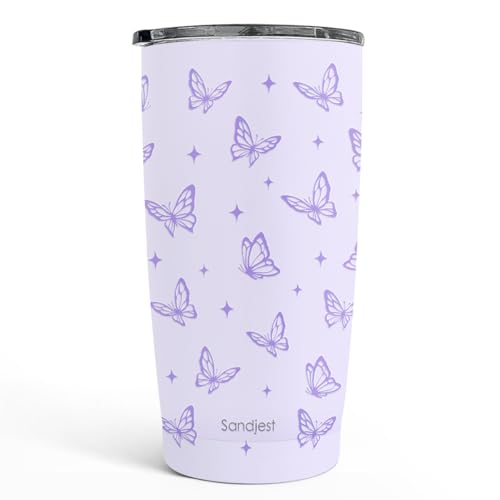 SANDJEST Butterfly Tumbler 20oz, Stainless Steel Travel Cup with Lid, Insulated Coffee Mug, Butterfly Gifts for Women Girls Friends Sisters on Birthday Christmas - color: Butterfly 1