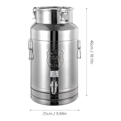 5.28 Gallon Milk Can - 304 Stainless Steel Milk Bucket with Sealed Lid, Milk Transport Barrel with Spigot for Liquid Storage, Ideal for Milk, Wine, and Beverages - size: 5.28 Gallon