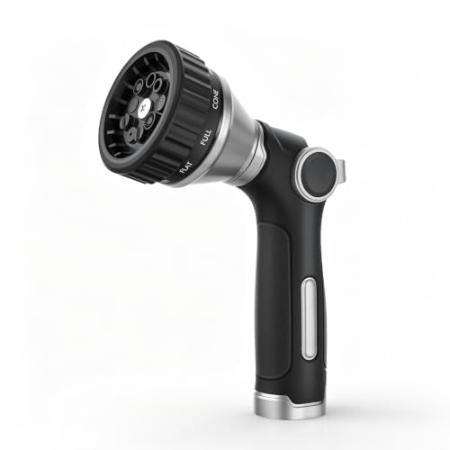 RESTMO Water Hose Nozzle Heavy Duty, Garden Hose Sprayer Thumb Control | Premium Zinc Alloy Metal, 8 Spray Patterns, Flow Adjustable, for Outdoor Plants & Lawns Watering, Cars & Pets Washing, Silver - color: Silver
