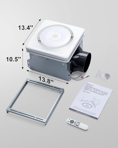 GROWNEER Powerful Oversize Bathroom Exhaust Fan with Light, 40W Bathroom Fan with Humidity Sensor, 110/160 CFM 1.0 Sone Exhaust Fan with Heater, 1800W Heating, 1500lm 2700K/4000K/5000K & Nightlight - style: Humidity & Heater
