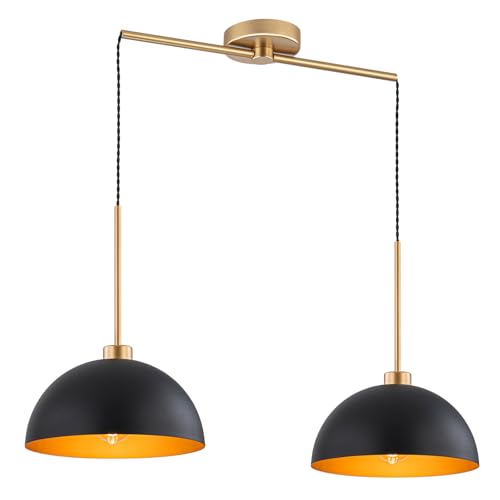 2 Light Black and Gold Dome Pendant Lights Kitchen Island | Height Adjustable, E26 Base, Easy Installation, Farmhouse Industrial for Dining Room Kitchen Island Restaurant Cafe Bar - color: Black-2 Lights