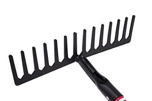 14-Tine Level Head Rake | 60" Fiberglass Long Handle 16" Wide Head Garden Rake Heavy Duty Metal Tool for Soil Leveling, Spreading Mulch Gravel and Thatch | 100% Made in USA | Heavy Duty Metal Garden Rake for Soil Leveling, Spreading Mulch, Gravel and That