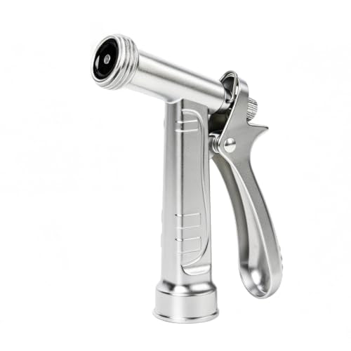RESTMO 100% Metal Rust-Proof Chrome Plated Garden Hose Nozzle Heavy Duty | 5X Lifespan Zinc Alloy Pistol Grip Hose Sprayer Nozzle, Leak Proof, Threaded Front, Idea for Car Washing, Plant Watering - size: 1 Pack