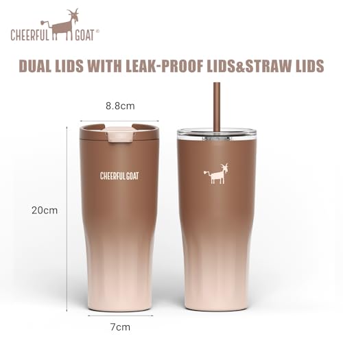 CHEERFUL GOAT Ceramic Travel Tumbler Ceramic Coffee Mug with 2 Lids | 21 OZ Stainless Steel Coffee Tumbler with Ceramic Liner,Cup for Hot and Cold at Home, Office, or On the Go （Latte Ombre ） - color: Latte Ombre