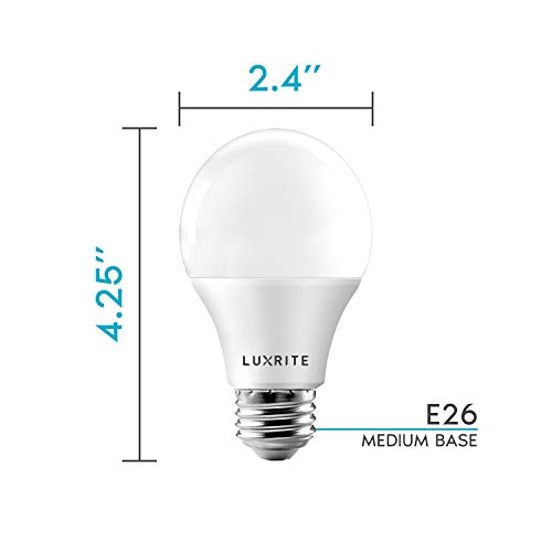 LUXRITE A19 LED Light Bulb 60W Equivalent, 5000K Bright White Dimmable, 800 Lumens, Standard LED Bulb 9W, E26 Base, Energy Star, Enclosed Fixture Rated, Perfect for Lamps and Home Lighting (4 Pack) - color: 5000k (Bright White), size: 4 Count (Pack of 1)
