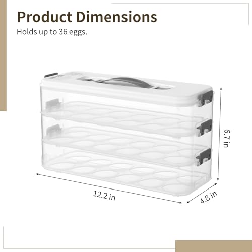 Homaisson Deviled Egg Container with Lid, 3-layer Egg Carrier Trays with 36 Slots, Clear Stackable Storage Container with Handle for Refrigerator, Pantry, Travel, 12.2x4.8x6.7