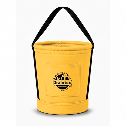 Graintex Tapered Canvas Bucket 12"x10"x15", Utility Tool Bucket One Inside Pocket, Reinforced Base & Carry Handle, Ripstop Canvas - Yellow - color: Yellow