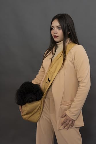 Noah & Paw Dog Sling Carrier for Small Dogs 5-18lb, Cat Carrier, Pet Sling with Adjustable Padded Strap, Vegan Leather Lined with Fur, 3X Safety Feature, Machine Washable - color: Beige, size: 18.0"L x 10.0"W x 5.5"H