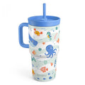 SANDJEST Sea Animals Stainless Steel Tumbler 20oz with Handle and Silicone Straw Locking Lid for Kids Boys Girls, Birthday Christmas Back to School - color: Sea Animal