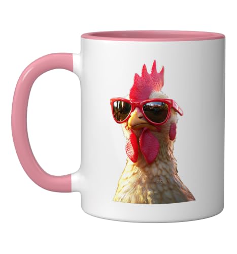 Chicken Hen Female Chick Farm Cluck Farmer Cute Chickens Ceramic Mug, Pink/White, 11oz - color: Pink/White, size: 11 Ounces