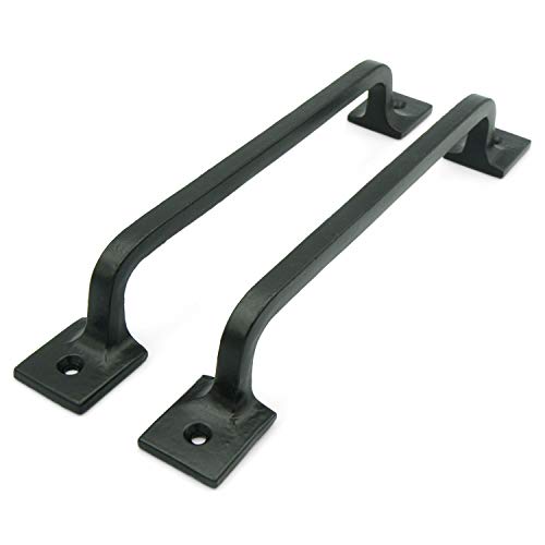 CRAFTSMAN ROAD Black Cast Iron Pull Handles 9 inch (Squared Base, Set of 2) - Cabinet Door Handles, Gate Handle Pull, Barn Door Hardware, Grab Handles - size: 9 Inch