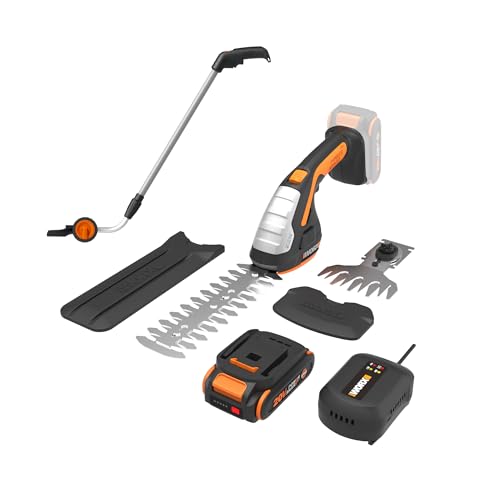 WORX Cordless Grass Shear & Shrub Trimmer, 20V with Extension Pole, WG801.4 | 20V 4" Grass Shear & 8" Shrub Trimmerblades; lightweight 2-lb; extension pole 2.0A battery & chargerincluded; PowerShare. - style: 8" 20V Shrubber Trimmer w/4" Grass Shear/(1)2.