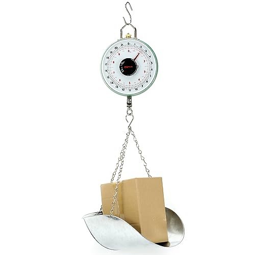 Tada 22LBS Double-Sided Dial Mechanical Hanging Scale with Scoop/Chain for Farm, Kitchen Food and Produce Weighing | Scoop/Chain for Farm, Kitchen Food and Produce Weighing