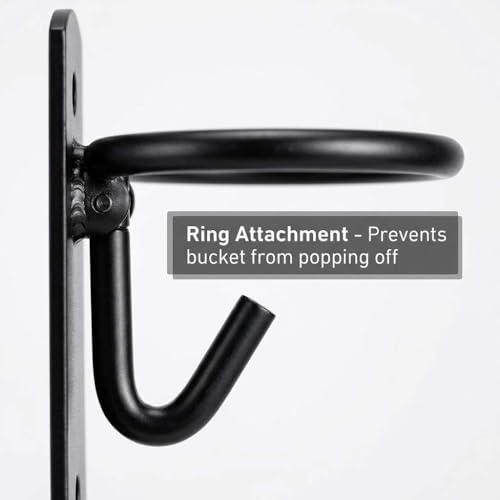 QWORK Metal Bucket Hangers for Horse Stalls, Black Wall Mount Holder with Ring Attachment, Multi-Purpose for Horses, Goats, Donkeys, and More - Includes 4 Hooks and Stainless Steel Screws