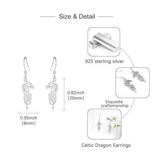 Celtic Animal Earrings for Women - Sterling Silver Hypoallergenic Horse/Dragon/Cow/Goat/Dragonfly/Butterfly Dangle Earrings Animal Jewelry Gifts Birthday Christmas Gifts for Women - color: Celtic Dragon Earrings