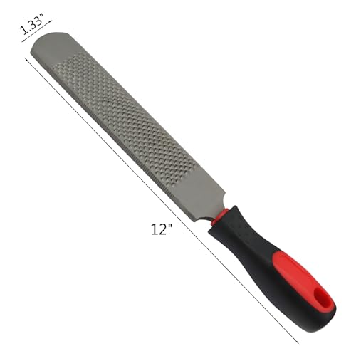 Double-Sided Hoof Rasp, 12'' Farrier File Tool with Ergonomic Rubber Handle, Carbon Steel Horseshoe File for Trimming Horse Goat Cow Donkey Hooves – Heavy-Duty Animal Hoof Care Tool - size: 12''