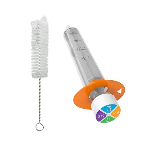 Ezy Dose Kids Oral Syringe & Medicine Dispenser with Brush, 10 mL, BPA-Free | Includes Cleaning Brush for Convenient Maintenance, Color-Coded Design Supports Accurate Liquid Portion for Babies & Toddlers - size: 10 mL/2 TSP with Brush (Single)