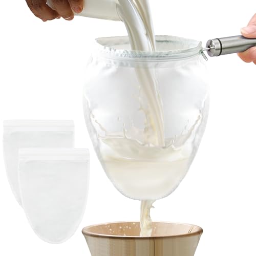 FATCAT Fine Mesh Cheese Cloth, Fine Mesh Strainer Bags, Nut Milk Bag L | Nut Milk Bag with Stainless Steel Handle, Cheesecloth for Straining, Turkey, Cooking, Cheese, NutMilk, Juices, S - color: Handle*1+Strainer Bag*3, size: L