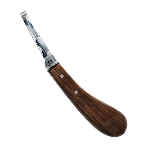 Hoof Knife Double Edged Curved Blade – Stainless Steel Curved Blade Farrier Tool with Wooden Handle, Multipurpose Hoof Trimming Knife for Livestock, 3-Inch Blade, 8.5-Inch Overall (Double-Edge - RH) - style: Double-Edge - RH