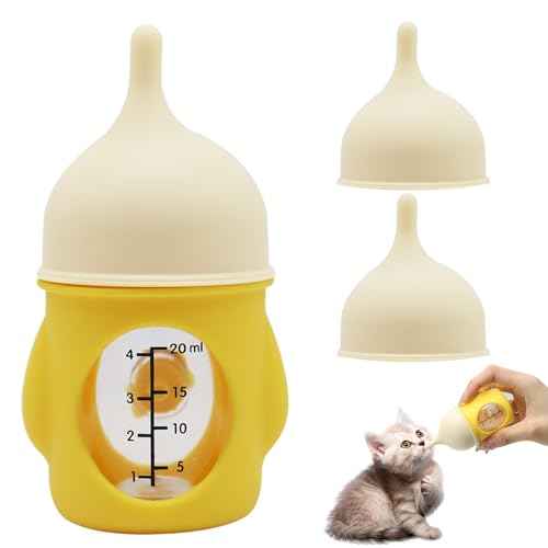 Pet Feeder Bottle Kitten Bottle Anti Choking Design(Yellow,20 ml) | Animal Feeding Bottles Kitten Bottles for Nursing for Newborn Kittens Puppies Small Animals with 2 Pcs Replacement Nipple - color: Yellow