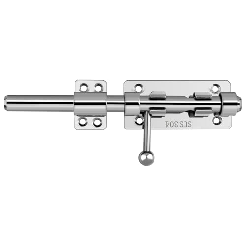 Barrel Bolt Latch, 7.9" Heavy Duty Gate Latch Slide Lock Solid 304 Stainless Steel Bolt Lock for Inside Door, Finished Shed Door Latch (Silver) - color: Silver 8inch
