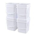 Bringer 4 Pcs 5 Gallon Utility Square Plastic Bucket Pail with Lid, White | airtight sealed cover, comfortable grip handle, durable plastic, for kitchen commercial food storage